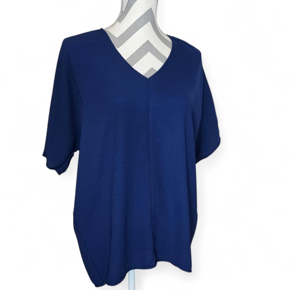 ​Worthington Navy‎ Blue V-Neck Short Sleeve Blouse Size Med